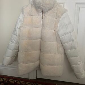 Josef Ribkoff Ladies’ White Winter Jacket with cream colored faux fur- Size Smal